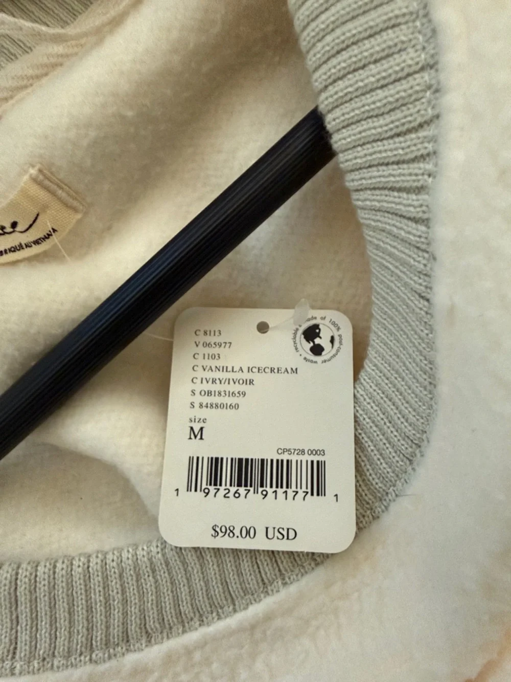 Free People Cream Pullover with Light Gray Ribbed Trim - Picture 2 of 3